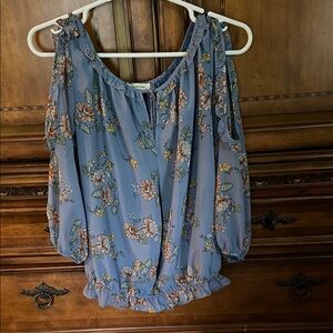 Max Studio Floral Blouse in Blue and Orange